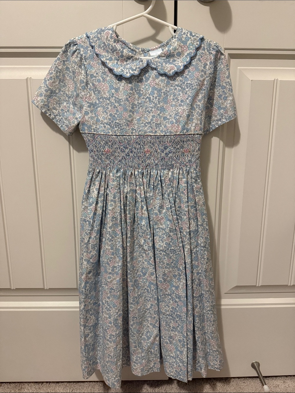 Edgehill Collection Blue Floral Smocked Dress with Peter Pan Collar